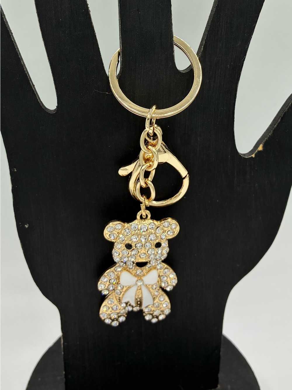 Gold Tone Crystal Teddy Bear Keychain